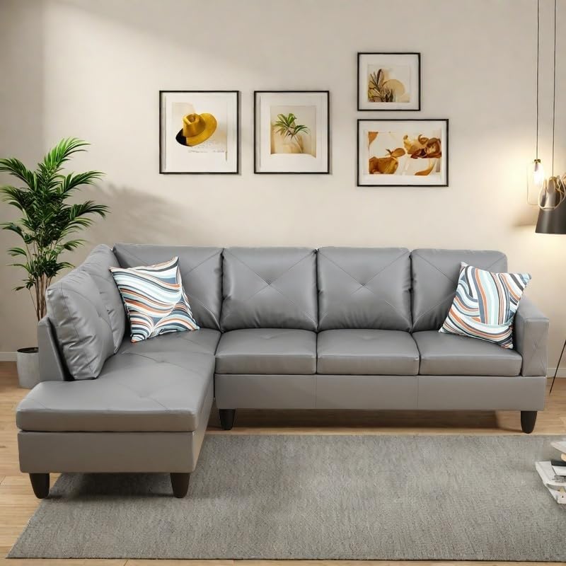 NAYSAYE L Shaped Couch, Leather Modular Sectional Couch with Ottoman Storage, Modern Lounge Sofa Convertible Sectional Couches for Living Room, Apartment, Dark Grey