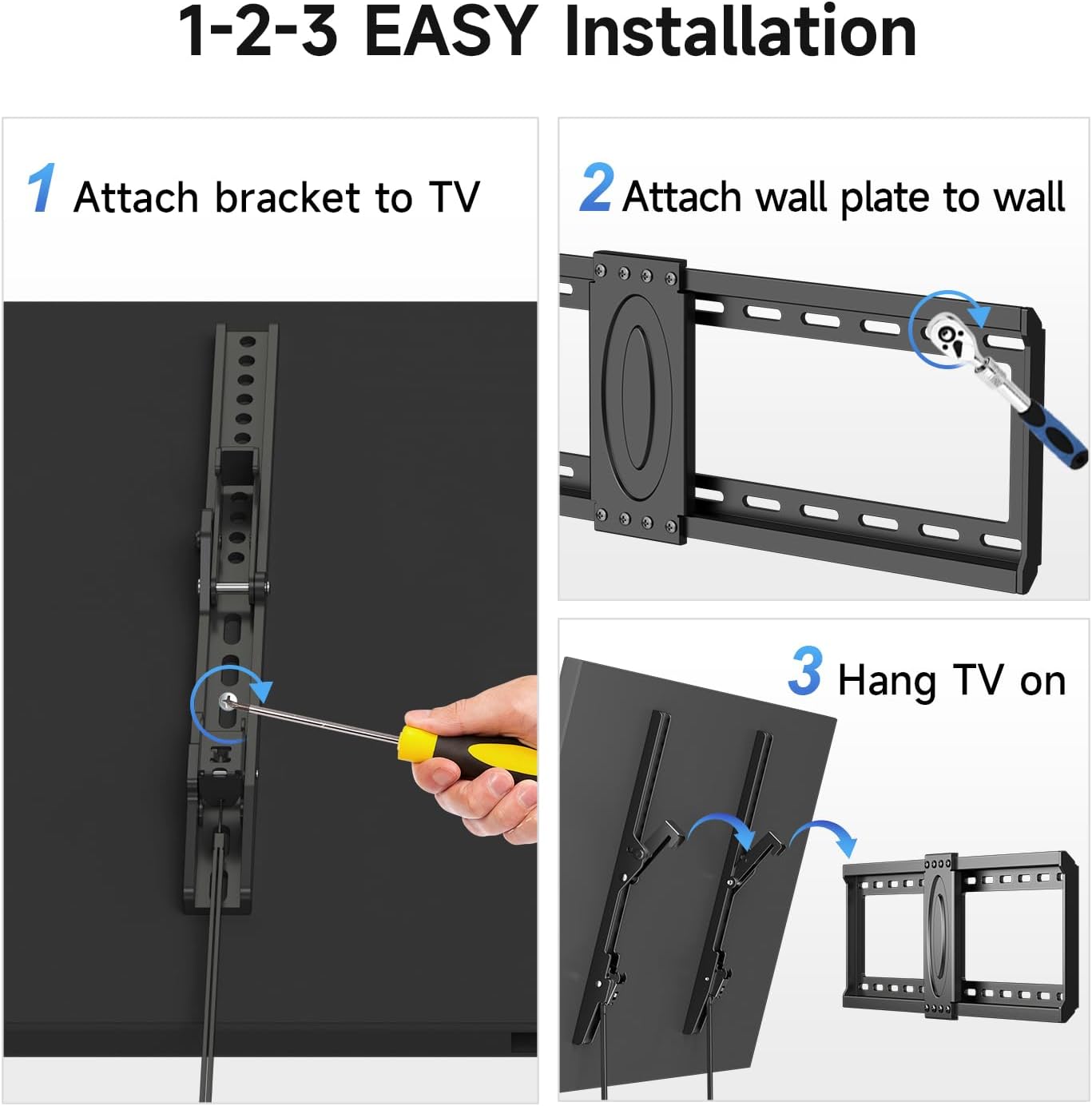 Suptek Tilt TV Wall Mount Bracket for Most 37-82 inch TV, Universal Mount with Max 600x400mm VESA and 132lbs Loading Capacity, Fits Studs 24" Apart, Low Profile with Magnetic Bubble Level (MT5082)