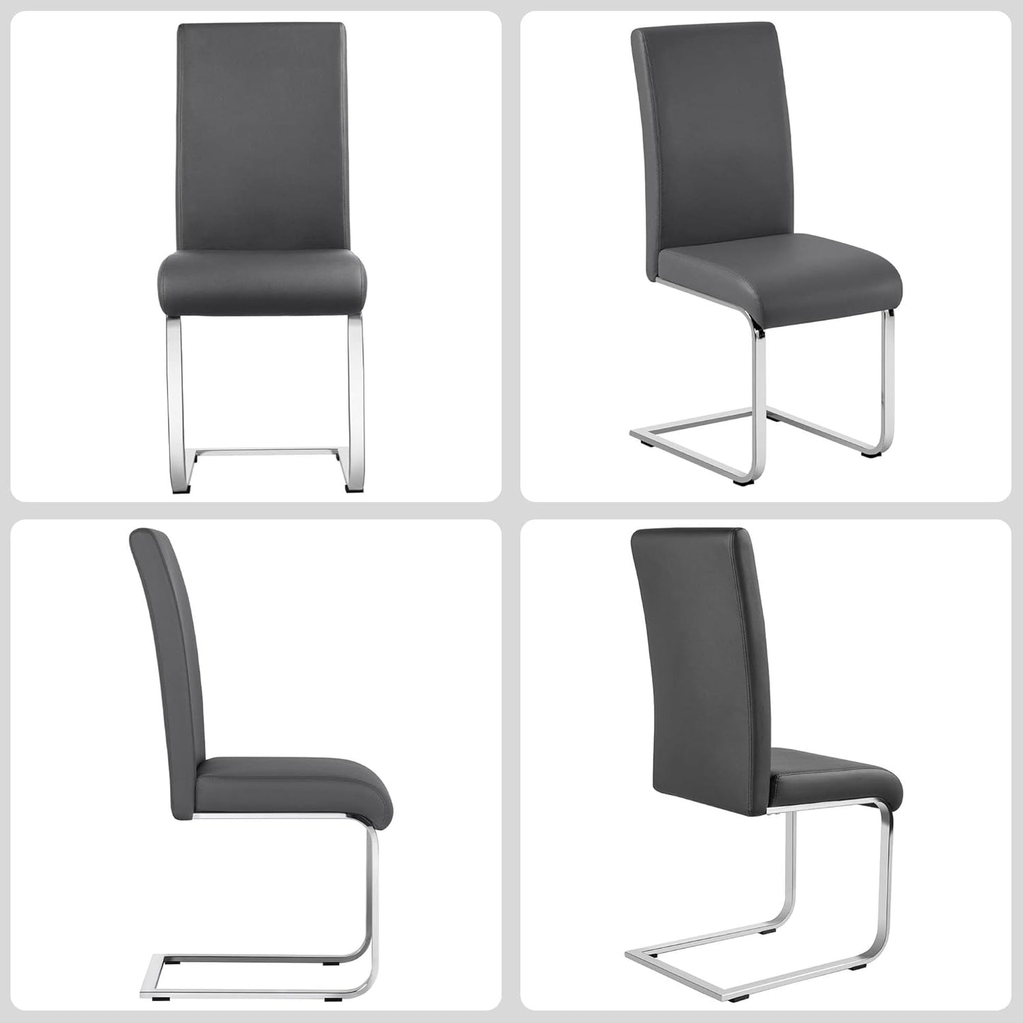 Yaheetech Dining Chairs Set of 2 Modern Faux Leather Upholstered Dining Room Chairs with High Back and Metal Chrome Legs for Kitchen/Living Room/Restaurant, Dark Gray