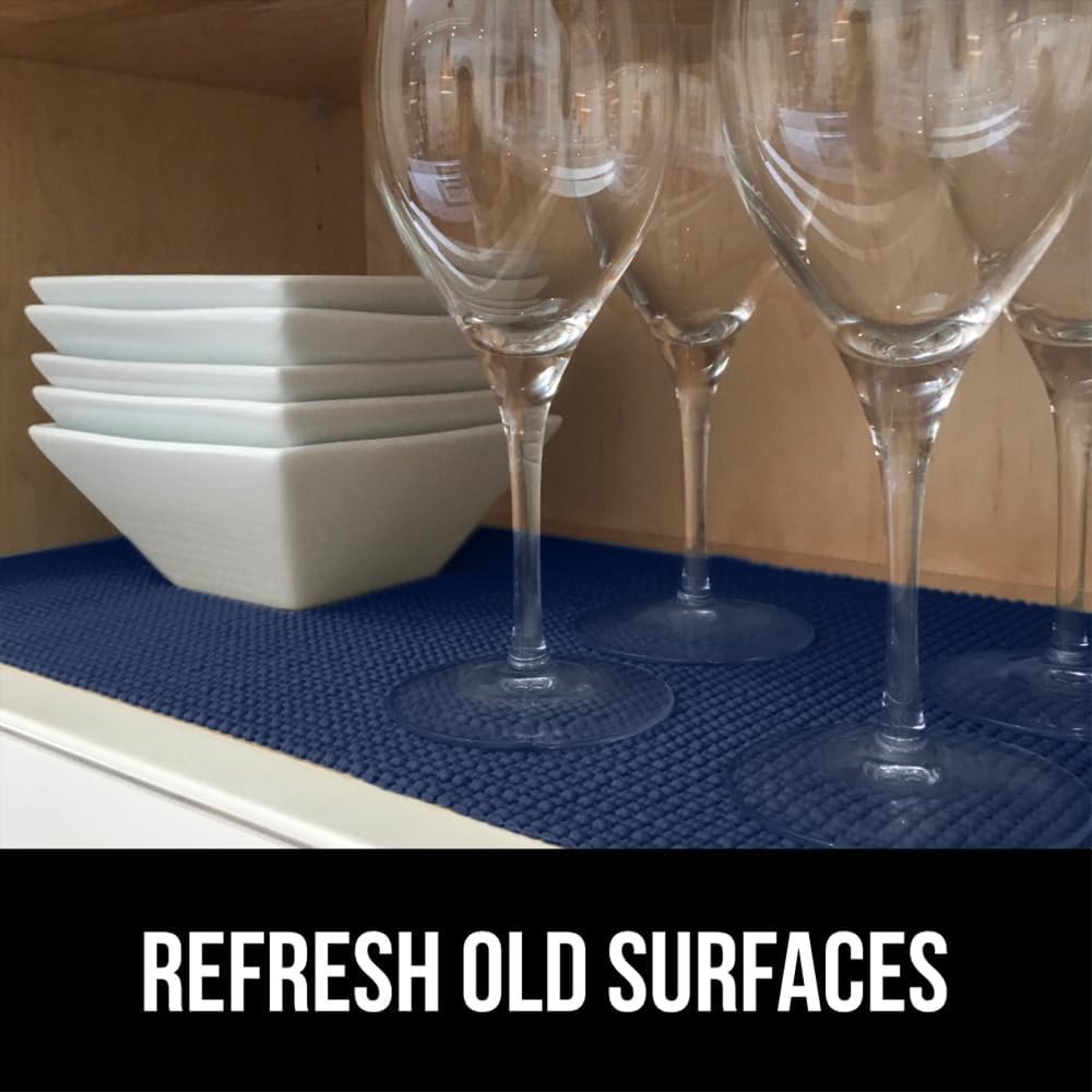 GORILLA GRIP powerGRIP Drawer Shelf and Cabinet Liner, Thick Strong Hold, Non-Adhesive Liners Protect Kitchen Cabinets and Cupboard, Bathroom Drawers, Easy Install, Breathable Mat, 17.5" x20', Navy