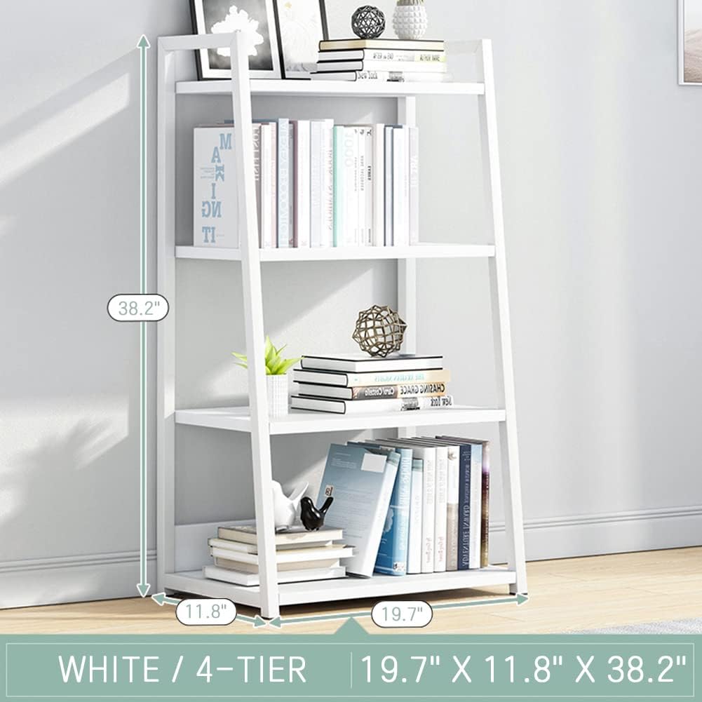IOTXY 4 Tier Open Bookshelf - Steel and Wood Display Stand, 50CM Width Floor-Standing Bookcase, White