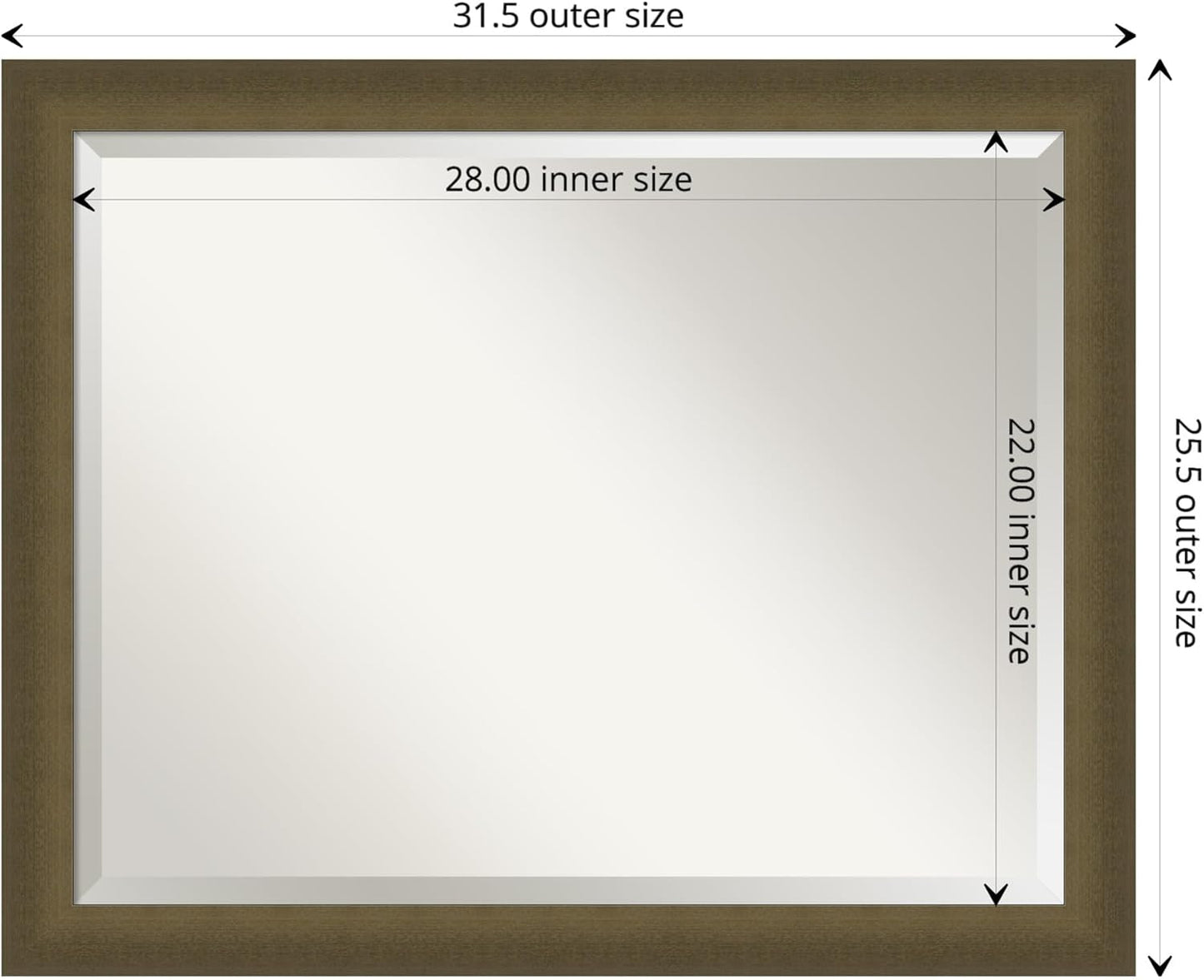 Amanti Art Bronze Bathroom Mirror for Over Sink, 26x32 Blaine Light Bronze Narrow Rectangle Vanity Mirror, Large Modern Contemporary Frame, Hangs Horizonally and Vertically, Bathroom Wall Decor