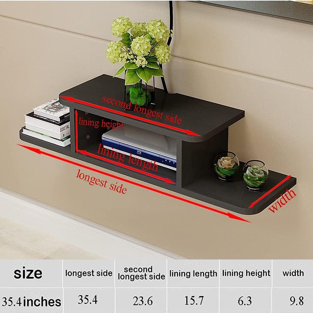 BiJun Floating TV Shelf, Entertainment Center Wall Mounted Media Console Router DVD Shelf for One/PS4/Cable Box/DVD Players/Game Console Streaming Media Equipment (Black, 35.4)