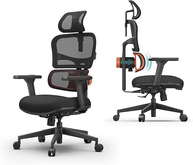 Newtral Office Chair Ergonomic - Home Office Desk Chair, Back Pain Chair with Auto-Following Lumbar Support, 4D Armrest, Seat Depth and Height Adjustable (No Foot Rest, Black)