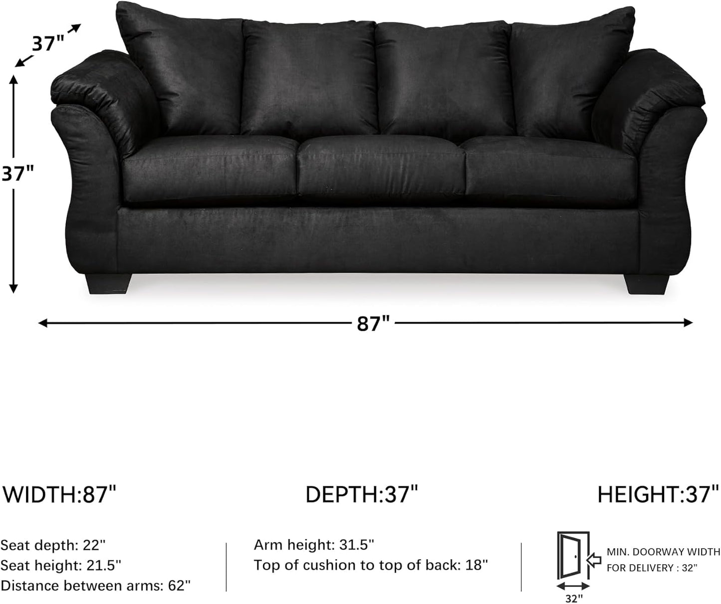 Signature Design by Ashley Darcy Classic Contemporary Sofa, Black