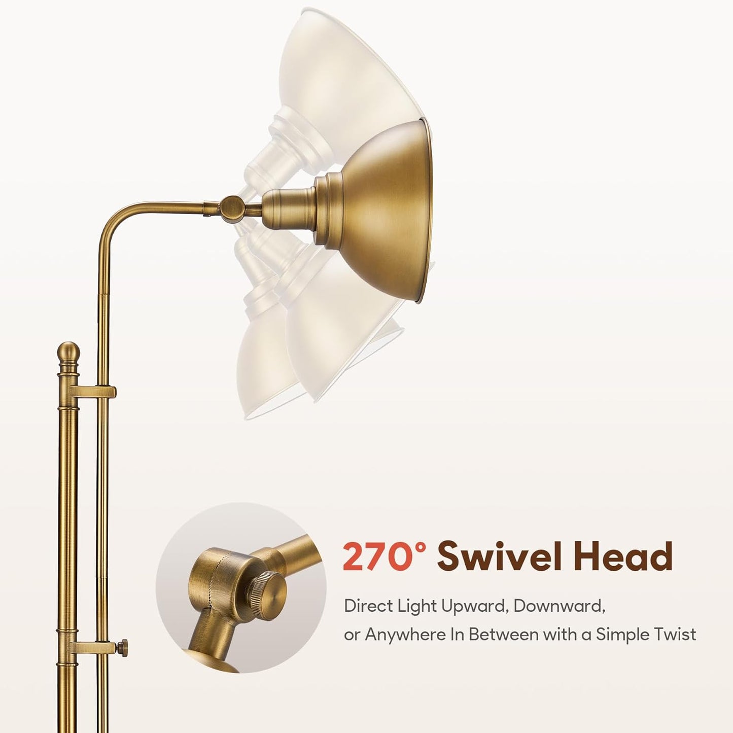 VONLUCE Floor Lamp for Living Room, 65" Industrial Brass Floor Lamp Adjustable Height & Head Vintage Metal Standing Reading Pole Lamp for Bedroom, Office, Farmhouse, ETL Certificate