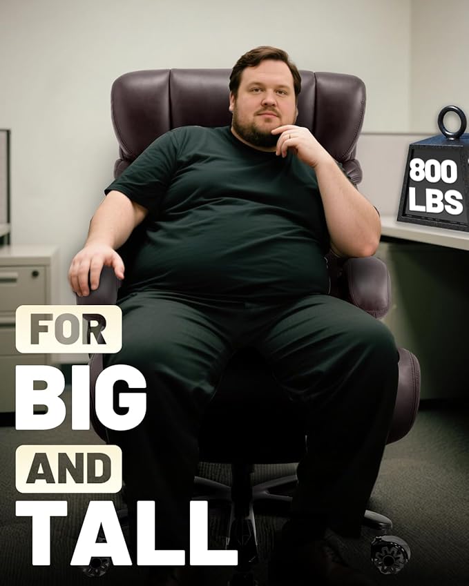 800LBS Big and Tall Office Chair for Heavy People, Extra Wide Seat and Adjustable Lumbar, Heavy Duty Executive Chair with High Back, Large Computer Desk Chair Comfortable for Home Office