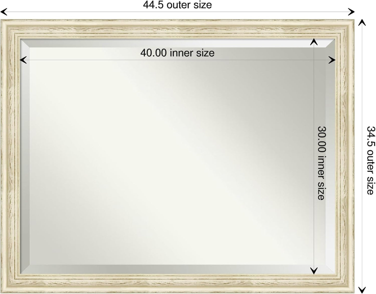 Amanti Art White Bathroom Mirror for Over Sink, 35x45 Country White Wash Rectangle Vanity Mirror, X-Large Rustic Farmhouse Wood Frame, Hangs Horizonally and Vertically, Bathroom Wall Decor, Beveled