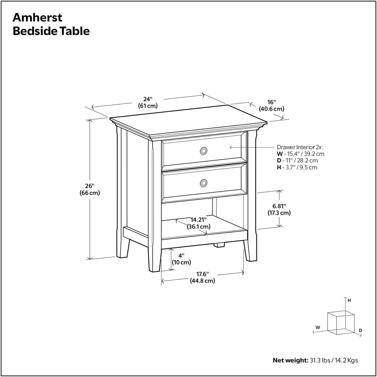 SIMPLIHOME Amherst SOLID WOOD 24 Inch Wide Traditional Bedside Nightstand Table in Light Golden Brown, For the Living Room and Bedroom