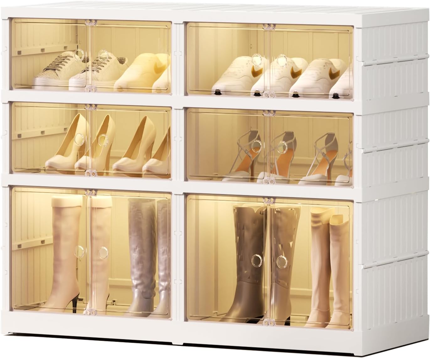 3 Tier Foldable Shoe Rack Organizer for Closet 6-12Pairs Plastic Collapsible Shoe Racks Shelf for front door entrance Stackable Clear Folding Shoes Storage boxes XLarge Storage Cabinet