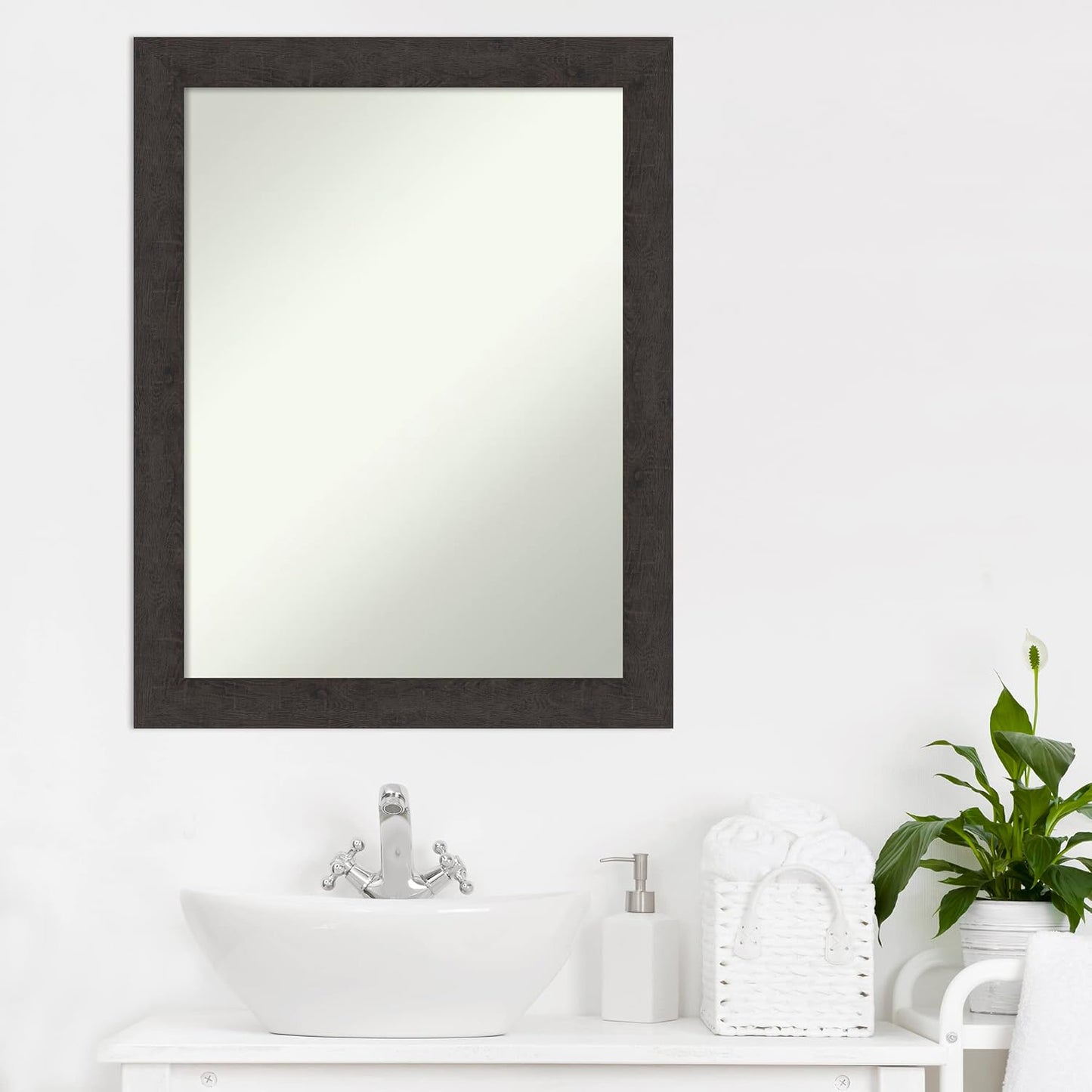 Amanti Art Brown Bathroom Mirror for Over Sink, 30x24 Rustic Plank Espresso Rectangle Vanity Mirror, Medium Country Rustic Frame, Hangs Horizonally and Vertically, Bathroom Wall Decor, Non-Beveled