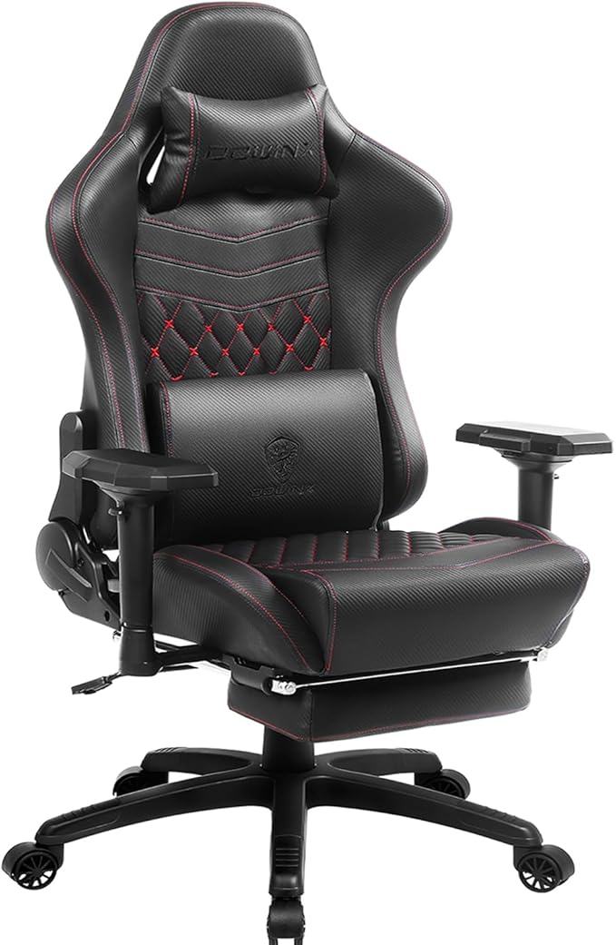 Dowinx Gaming Chair Big and Tall, Ergonomic Computer Chair with 4D Armrests and Footrest Massage Lumbar Support, High Back Comfortable Gamer Chair for Adults 350Lbs PU Leather for Office Game, Black