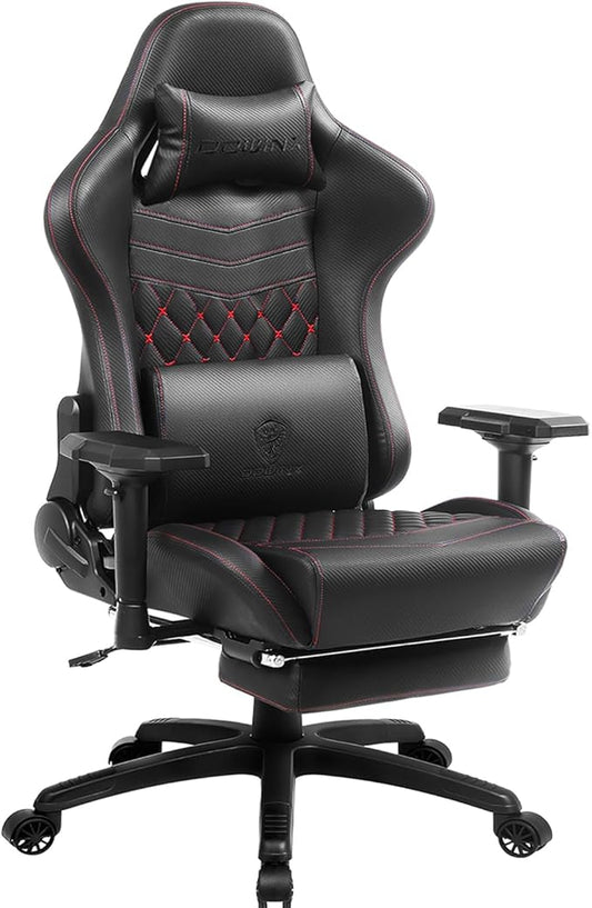 Dowinx Gaming Chair Big and Tall, Ergonomic Computer Chair with 4D Armrests and Footrest Massage Lumbar Support, High Back Comfortable Gamer Chair for Adults 350Lbs PU Leather for Office Game, Black