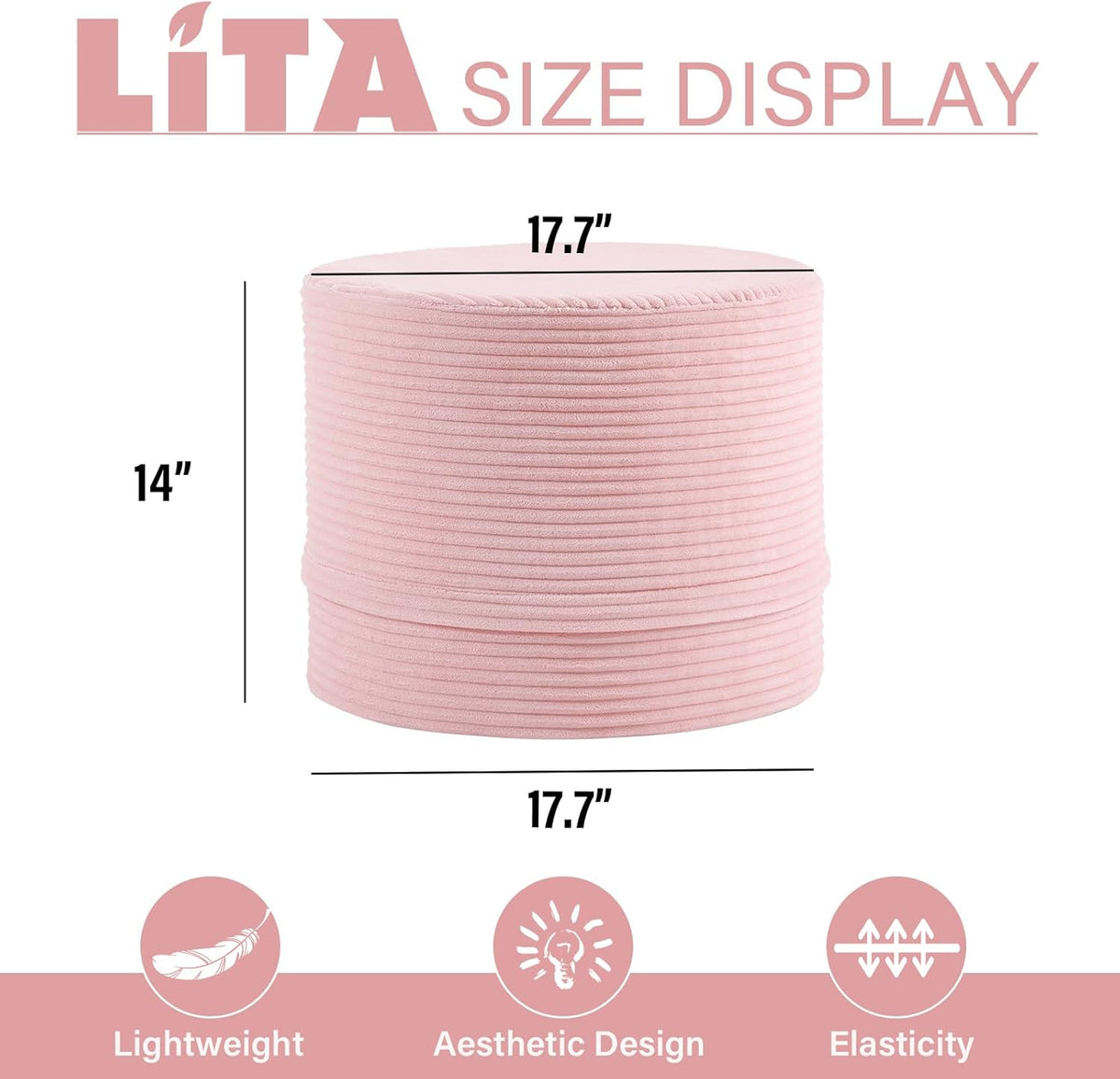 LITA Round Stuffed Pouf Ottoman, Velvet Poufs with High-Density Foam Filling and Washable Cover, Furry and Fluffy Bean Bag Foot Stools Ottoman for Living Room, Bedroom, Office, Pink