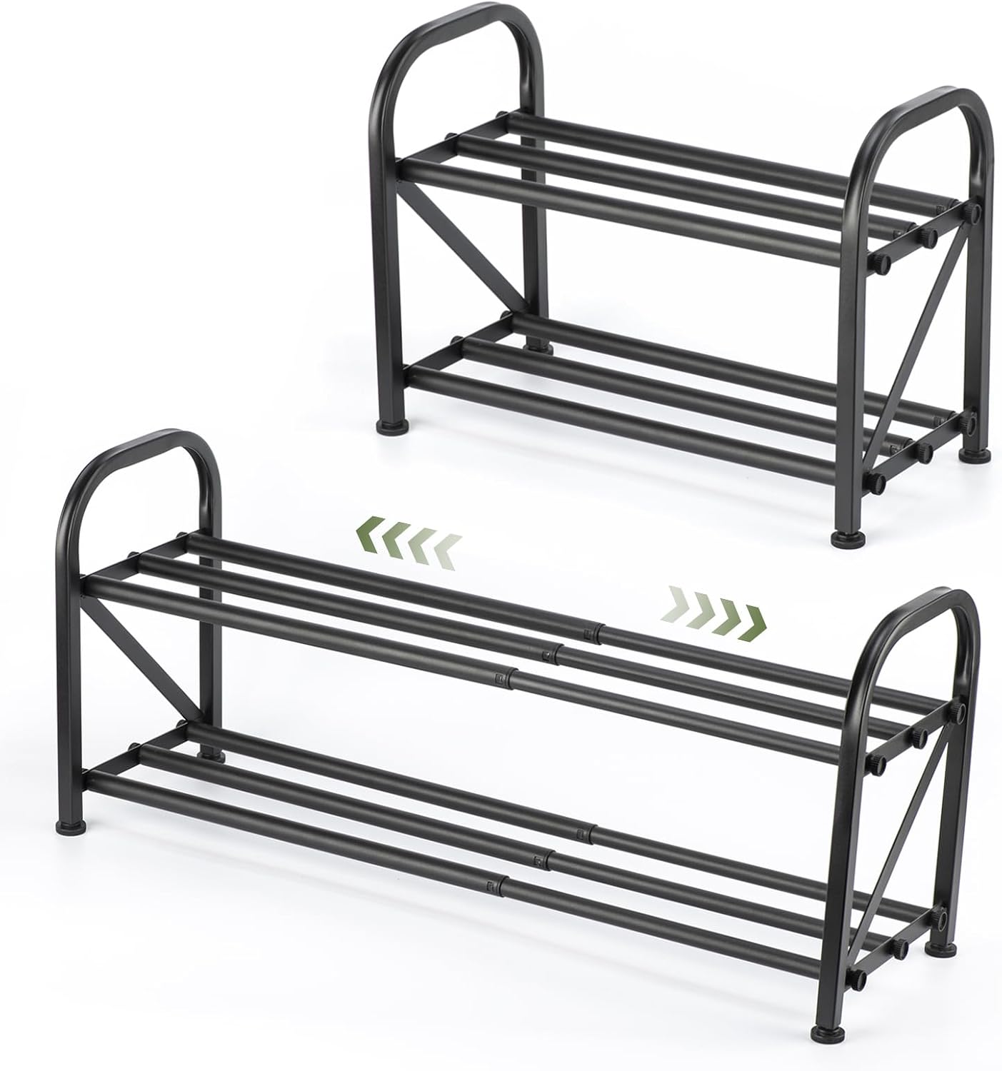 2-Tier Shoe Rack for Closet, 16"-33" Expandable ShoeRack, Adjustable for Entryway Closet Doorway SturdyMetal, Black