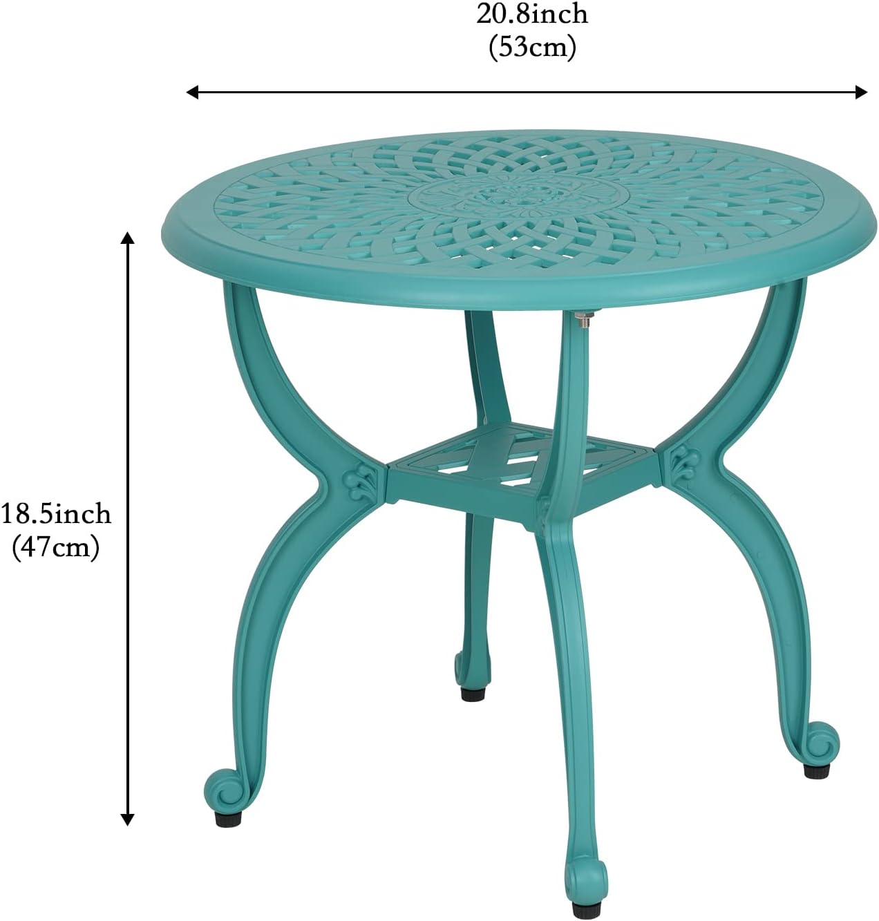 JARDIN DE CENTENNIAL Cast Aluminum Outdoor Side Table,Anti-Rust Outdoor End Table,Patio Coffee Bistro Table for Indoor,Garden,Porch,Balcony(Round Blue)