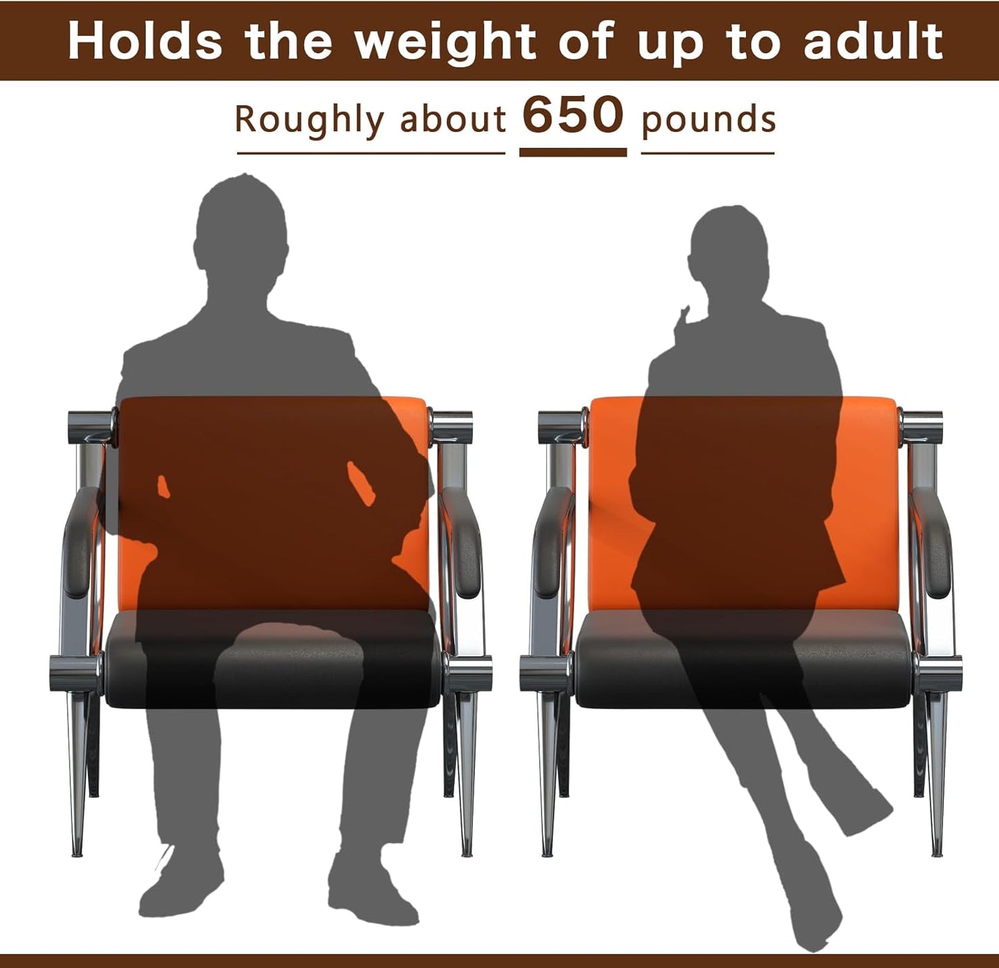 wonline 5 Seat Waiting Room Chair with Armrest PU Leather Office Furniture, Office Guest Seating Lobby Conference Reception Chairs for Airport Clinic Hospital Bank Salon Barber(Orange&Black)