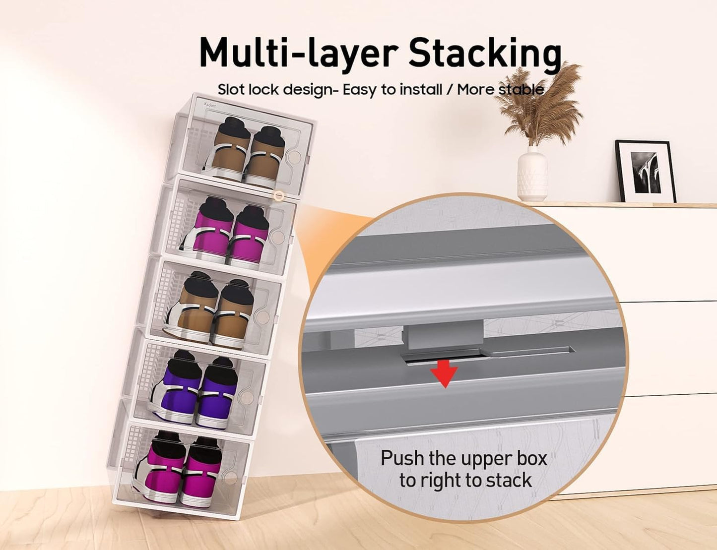 Kuject X-Large Shoe Storage Boxes Organizers Clear Plastic Stackable 12 Pack, Shoe Rack & Holder Substitute, Sneaker Containers, Toy Storage Organizer Bins for Entryway, Closet, Under Bed, Blue