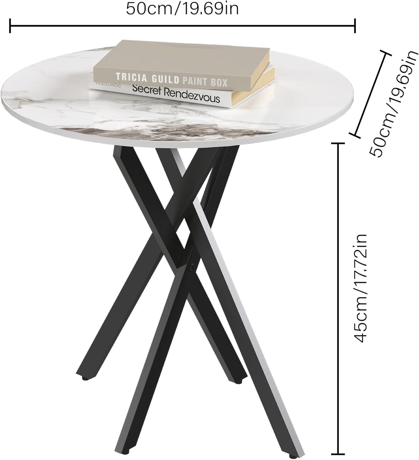 Small Round Marble Side Coffee Table Set of 2 with Metal Legs, Sintered Stone White Modern End Table for Living Room Sofa Home Bed Office (2 Pieces, 20"×20"×18")