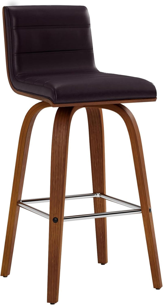 Armen Living Vienna 26" Swivel Counter Stool in Walnut Wood Finish with Brown Faux Leather - Set of 4