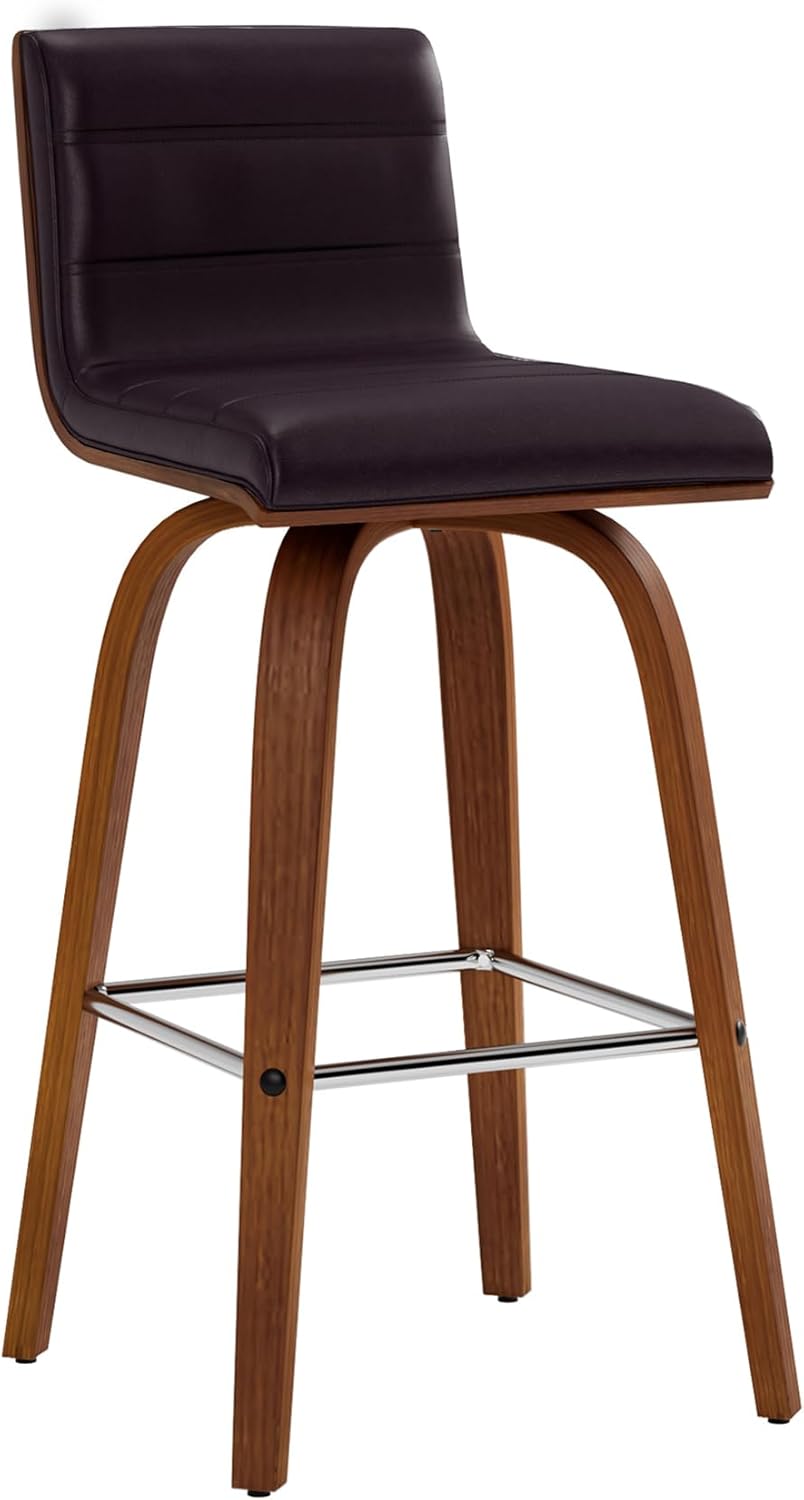 Armen Living Vienna 26" Swivel Counter Stool in Walnut Wood Finish with Brown Faux Leather - Set of 3