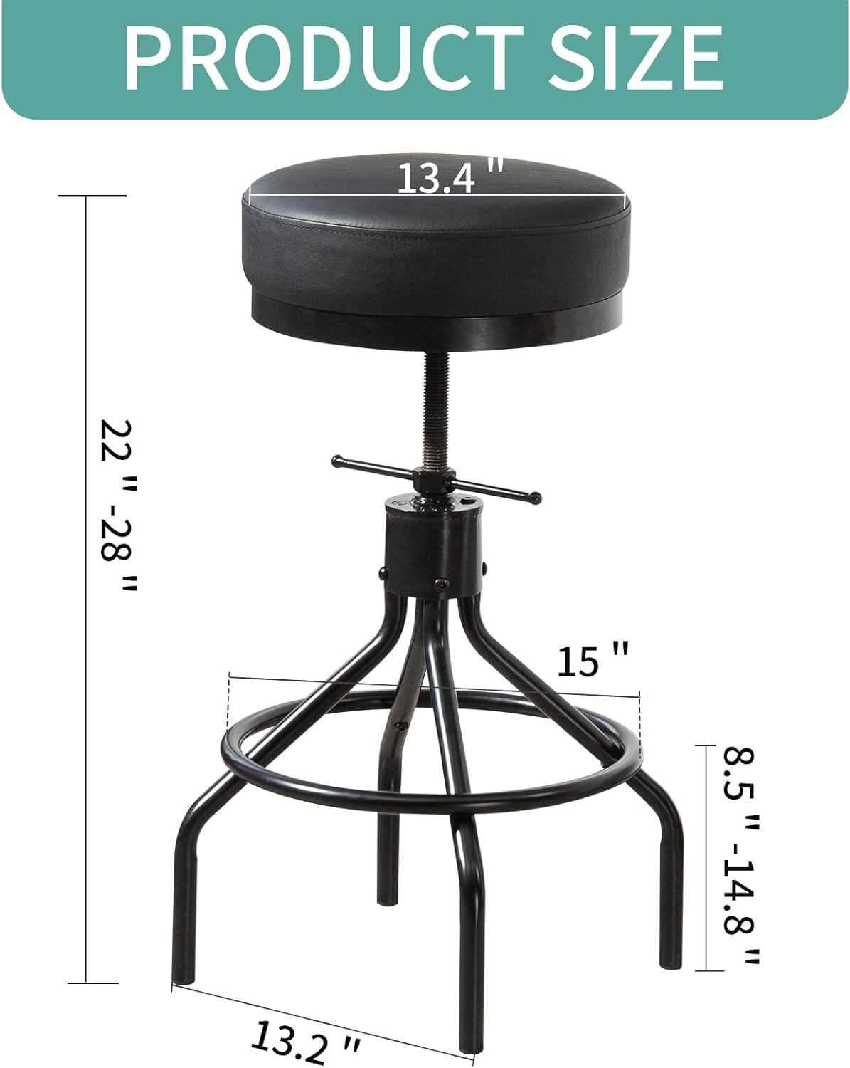 Counter Height Bar Stools Set of 2 Adjustable Swivel Barstools Modern PU Leather 28inch Round Backless Metal Industrial Stool Bar Chair for Kitchen Island (2, Black)