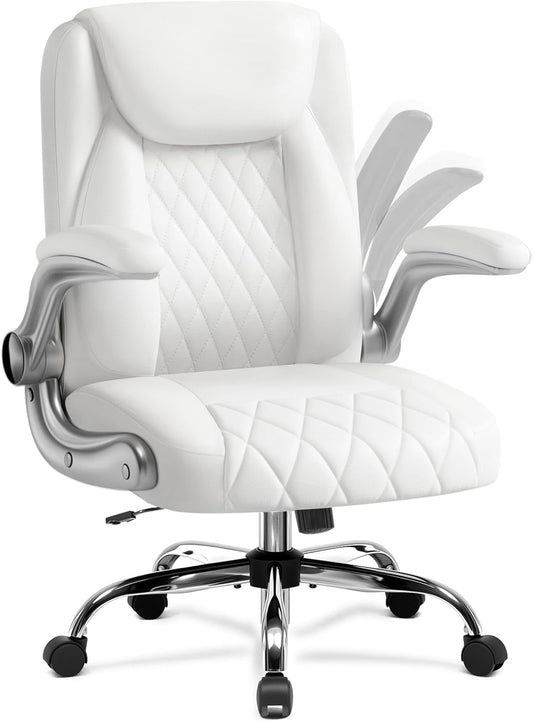 COMHOMA Leather Office Chair Ergonomic Computer Gaming Chair with Comfy Back Support, Executive Mid-Back,Small Gmaing Chair with Adjustable Armrests, for Short People Use, Rolling Swivel for Adults