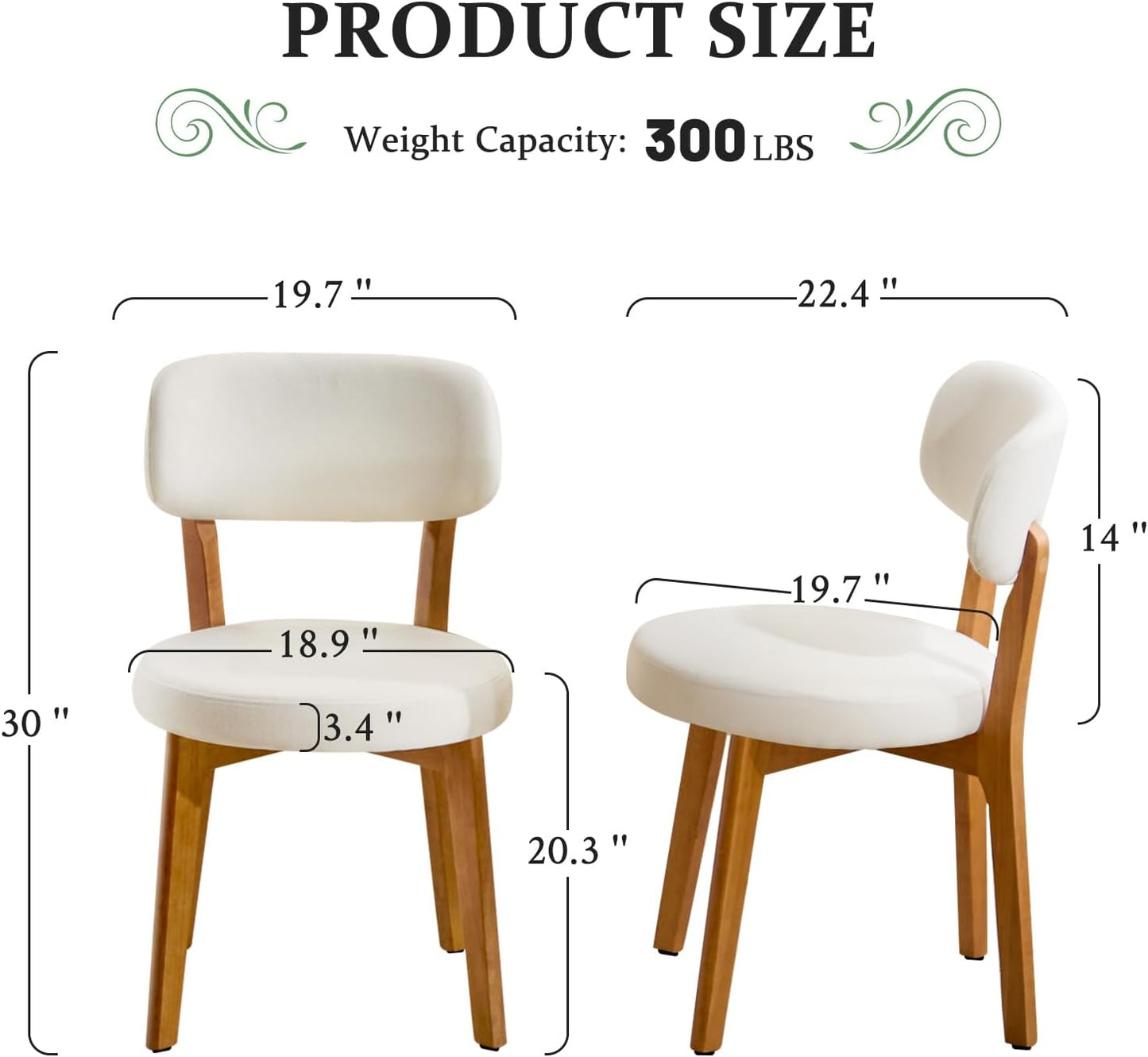 Furniliving Wooden Dining Chairs Set of 6, Mid-Century Modern Linen Upholstered Kitchen Chair with Solid Oak Wood, Farmhouse Dining Room Chairs, Beige