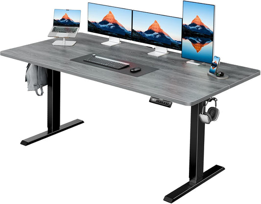 HUANUO 55" x 28" Electric Standing Desk Adjustable Height, 4 Memory Height Settings, Headphone Hook, Cable Manager, Sit Stand Up Desk for Home Office & Computer Workstation, Grey