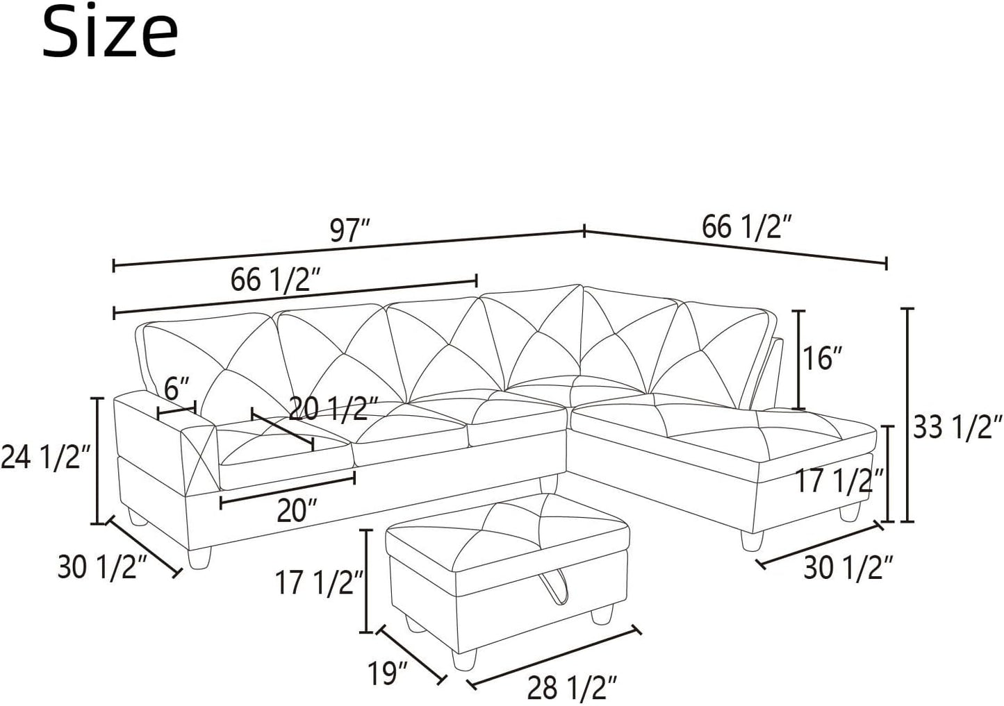 NAYSAYE L Shaped Couch, Modular Sectional Couch with Ottoman Storage, Modern Lounge Sofa Convertible Sectional Couches for Living Room, Apartment, Red