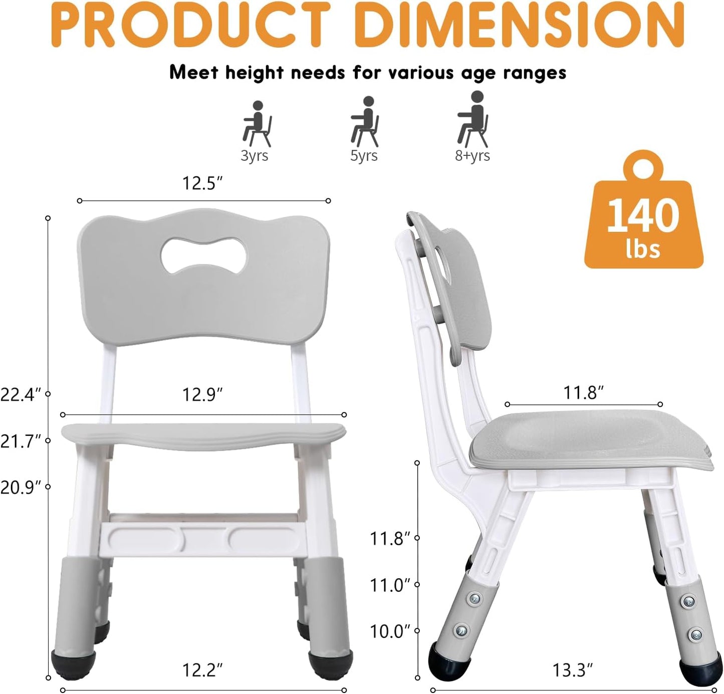 Kids Chair Adjustable Height Children Chairs Suitable for Children Age 2-8 with Foot Covers for Home Classroom Kindergarten and Children's venues Two-Pack