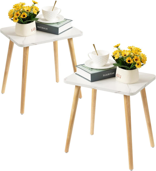 FORAOFUR End Table Set of 2, Modern Wooden Side Table for Living Room, Bedroom