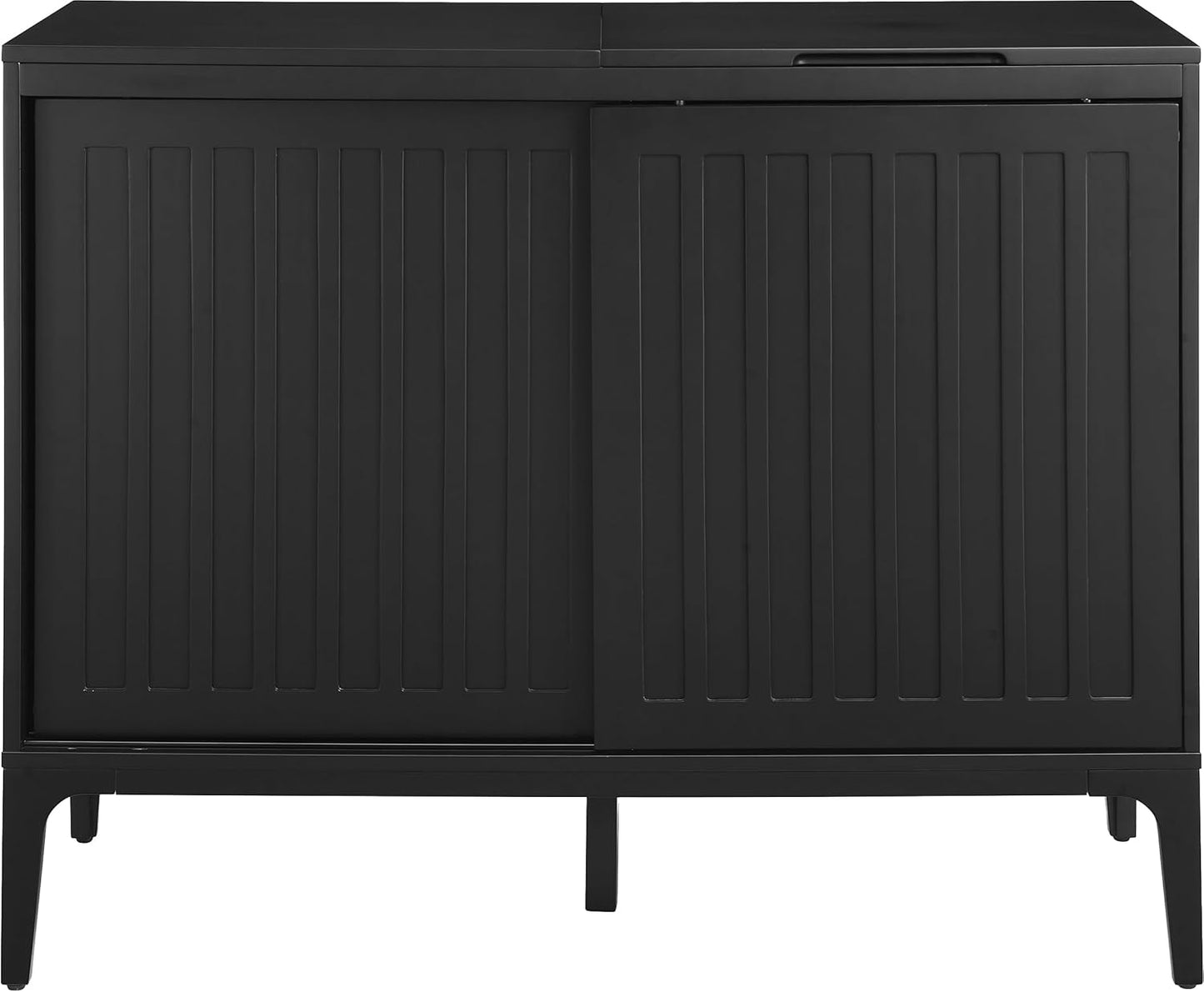 Crosley Furniture Asher Media Console and Record Player Stand with Storage for Vinyl Records, Matte Black