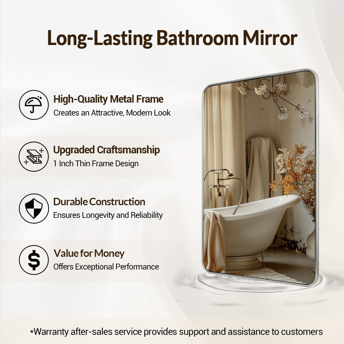 ANDY STAR Brushed Nickel Mirror, Stainless Steel Metal Frame 24x36 Inch Bathroom Mirror for Over Sink, Modern Rounded Corner Slim Silver Vanity Mirror for Wall Mounted Horizontally or Vertically