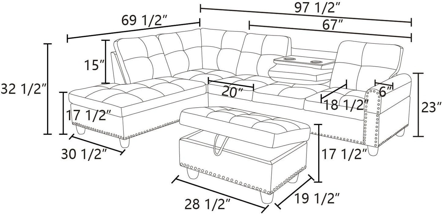 Sectional Couch with Ottoman Storage, L Shaped Sofa Furniture Sets, Modern Modular Couch Comfy Sofa for Living Room Bedroom, White