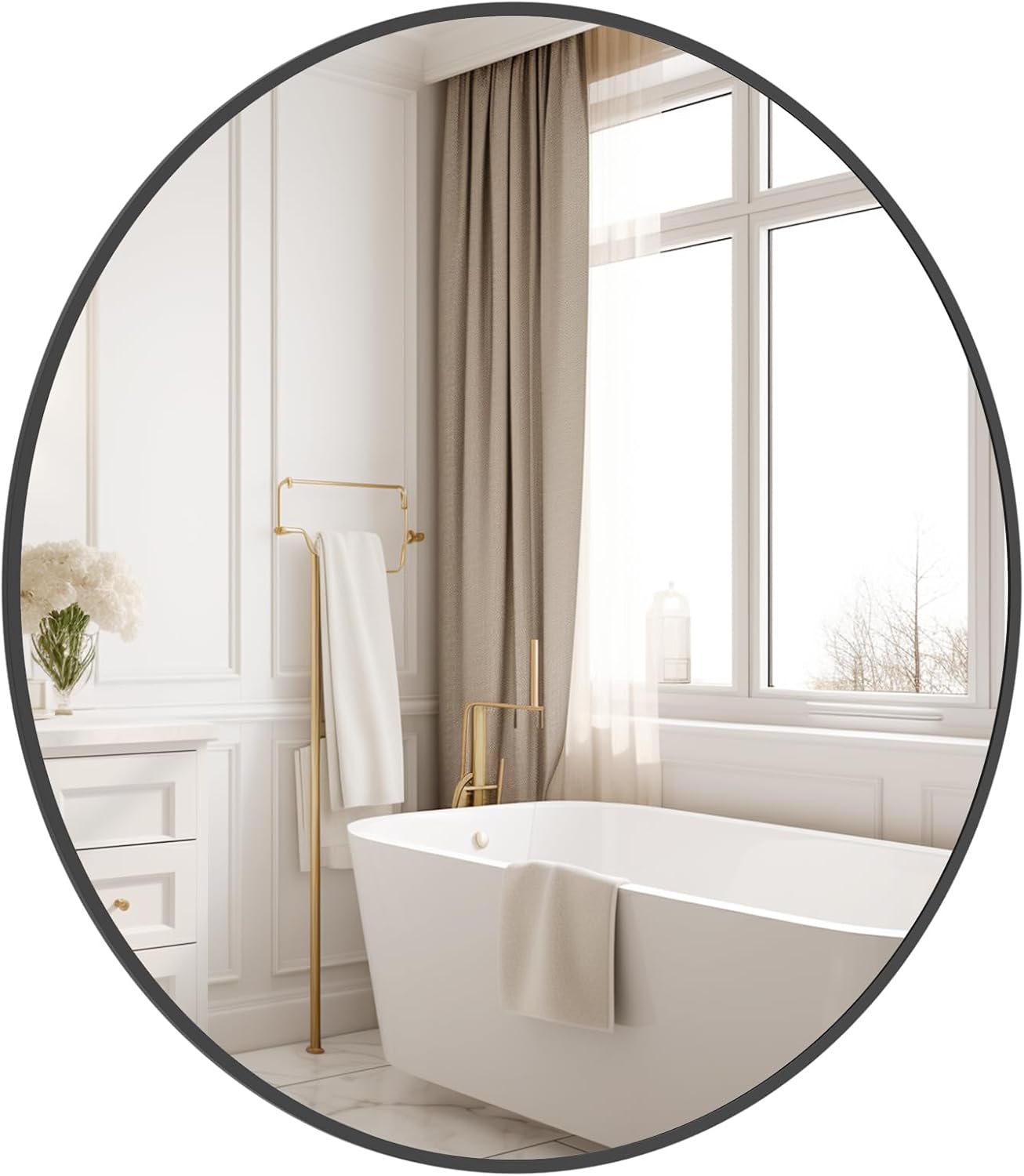 HOMECOOKIN Round Wall Mirror 28" Black Circle Mirror for Bathroom with Metal Framed, Round Gold Mirror for Wall Decor, Vanity, Entryway Living Room