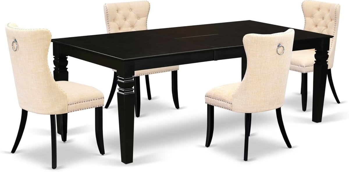 East West Furniture LGDA5-BLK-32 5 Piece Dining Set Contains a Rectangle Wooden Table with Butterfly Leaf and 4 Polyester Fabric Upholstered Chairs, 42x84 Inch, Black