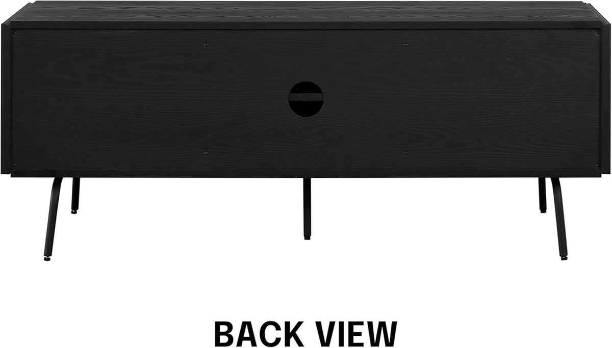 NTC Veil TV Stand with 3 Doors for TVs up to 60’’, Media Console with Vertical Groove Design and Metal Legs, Modern Entertainment Center for Living Room and Bedroom, Effortless Assembly, Burnt Black