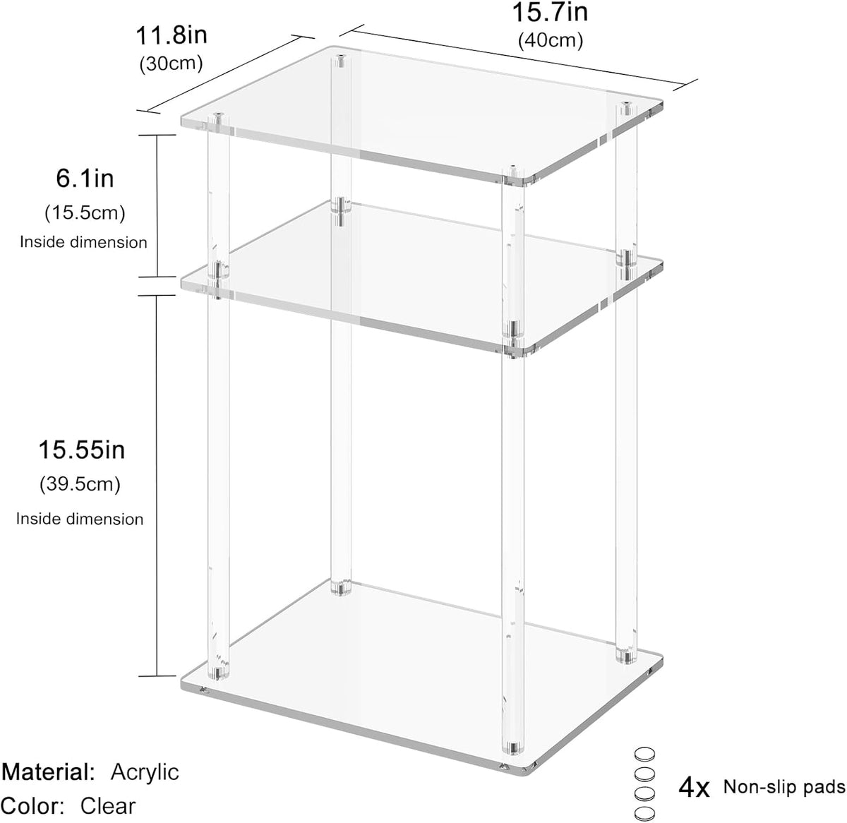 Clear Acrylic Side Table Nightstand, Modern End Table, Coffee Table for Bedroom, Living Room, Bathroom, Easy Assembly, 15.7'' L x 11.8'' W x 22.6'' H