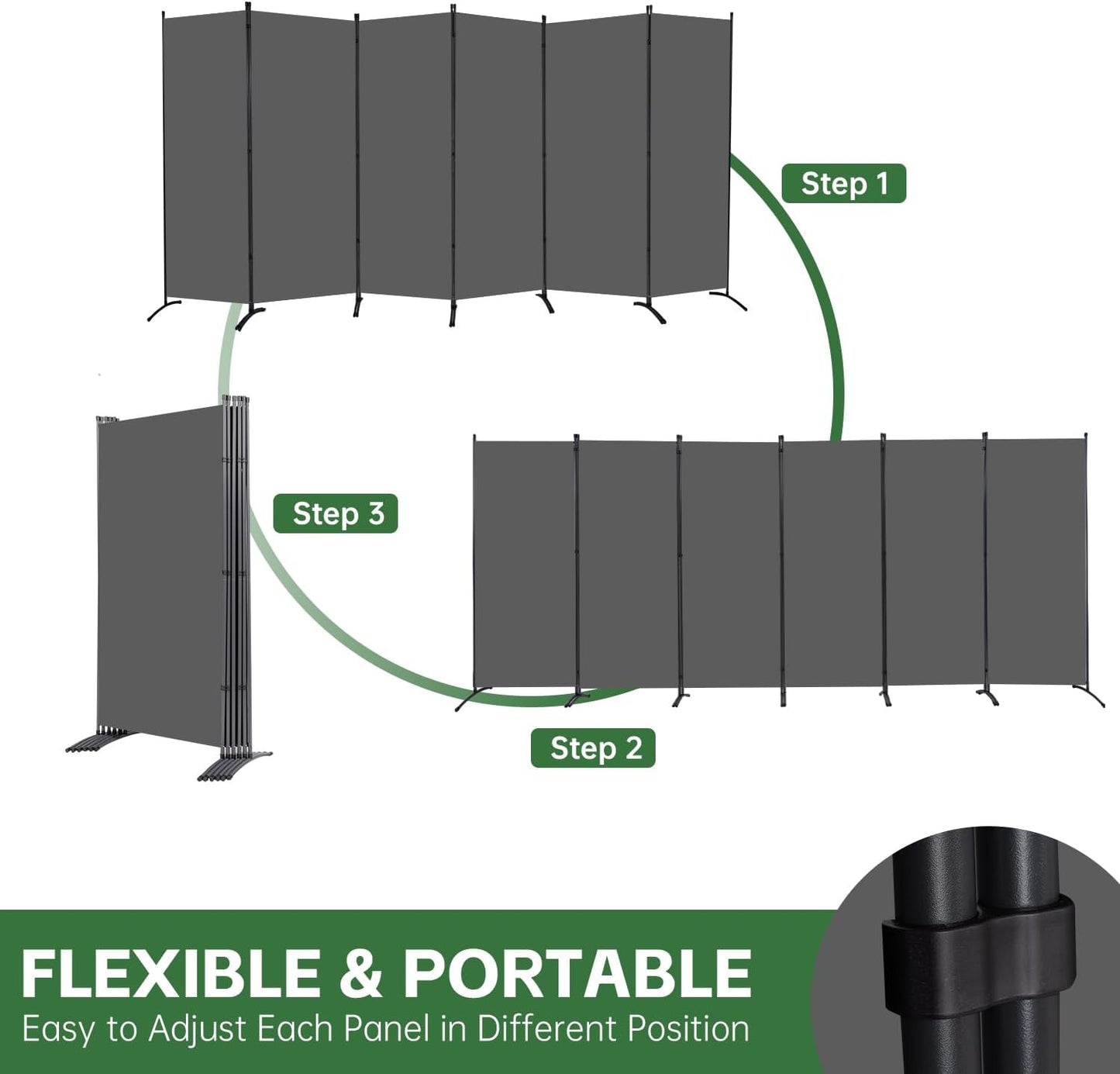 YASRKML Room Divider Folding Privacy Screens, Portable Room Divider Panel 6 Panel Partition Room Dividers Screen, Freestanding Room Partitions and Dividers Fabric Dividers for Room Separation, Grey