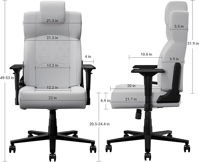 Gaming Chair Big and Tall for Adults,Ergonomic Comfortable Wide Office Chair with Lumbar Support,Desk Computer Chair High Back 155° Recline with Angle Lock,PU,White