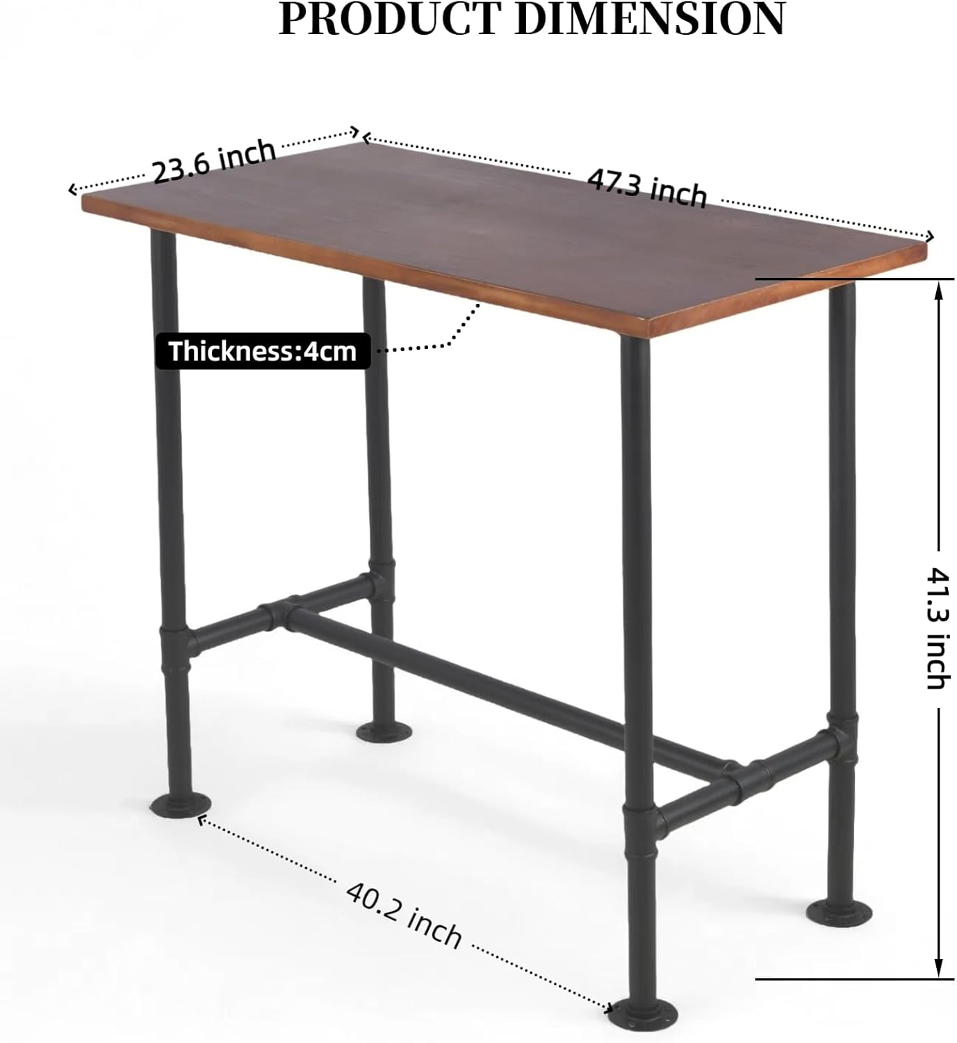 Industrial 41.3inch Height Bar Table Vintage Pipe Design Bistro Table Rustic Kitchen Dining Breakfast Desk Farmhouse Office Computer Desk Wooden Top Pub Coffee Table