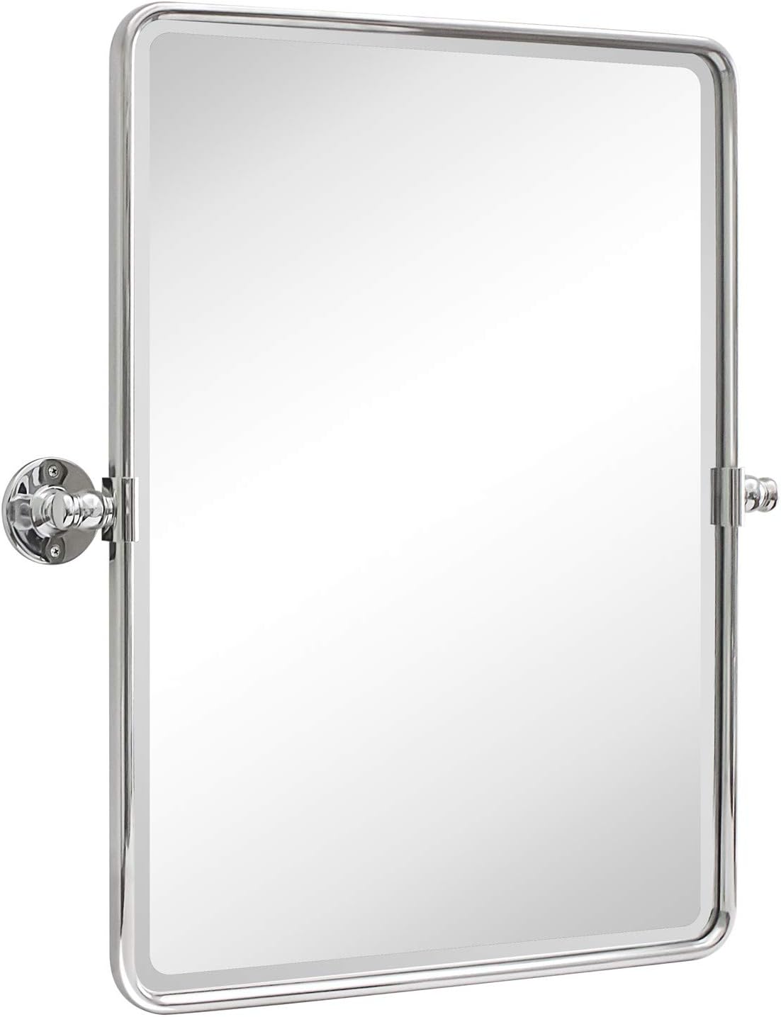 TEHOME 20 x 24 inch Farmhouse Chrome Metal Framed Pivot Rectangle Bathroom Mirror Rounded Rectangluar Tilting Beveled Vanity Mirrors for Wall