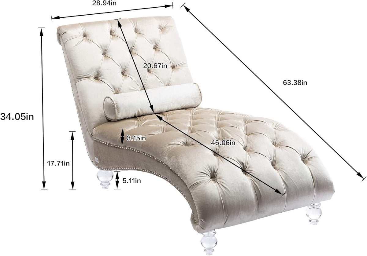 HomSof Modern Armless Velvet Chaise Lounge Indoor Chair with Solid Acrylic Legs