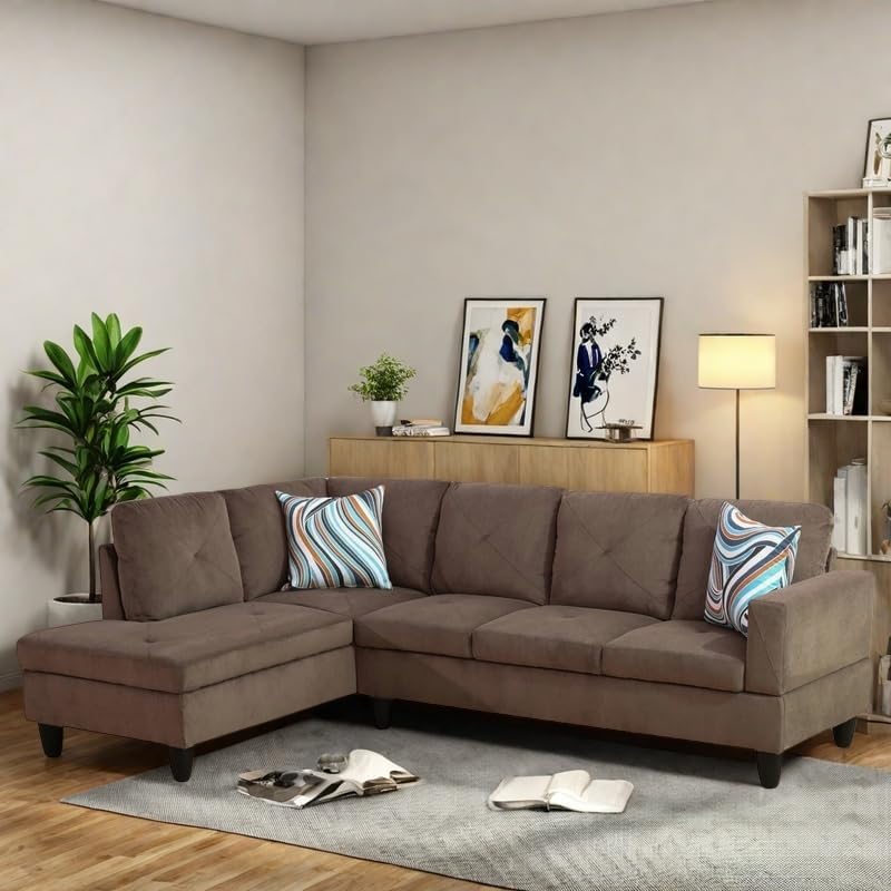 NAYSAYE L Shaped Couch, Modular Sectional Couch with Ottoman Storage, Modern Lounge Sofa Convertible Sectional Couches for Living Room, Apartment, Brown