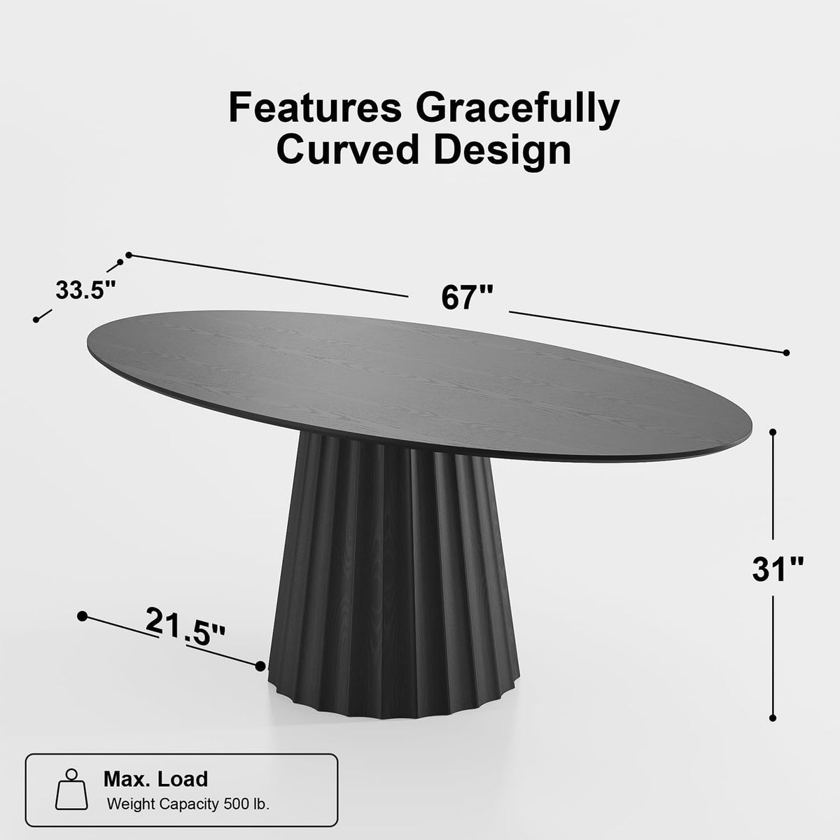 Casaphoria 67" Oval Dining Table, Modern Wood Kitchen Table with Cone Shaped Strip Convex Base for Living Room & Dining Room, Easy Assembly Farmhouse Furniture for 4-6, Black