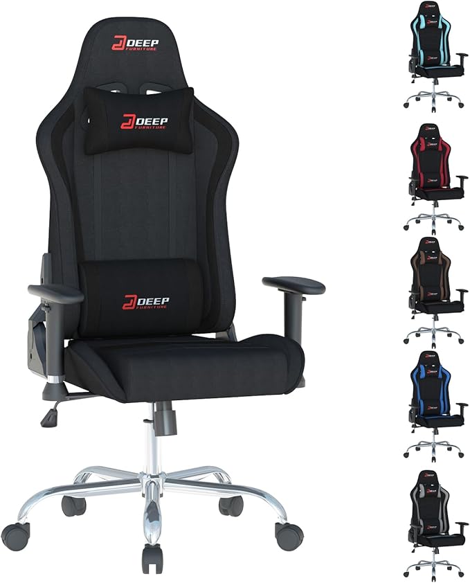 Ergonomic Fabric Gaming Chair with Footrest and Lumbar Support Racing Office Chair Adult-Specific Computer Gaming Chair Wrinkle-Resistant.(1005-Black)