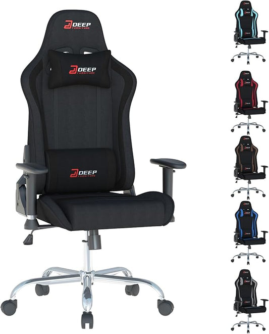 Ergonomic Fabric Gaming Chair with Footrest and Lumbar Support Racing Office Chair Adult-Specific Computer Gaming Chair Wrinkle-Resistant.(1005-Black)