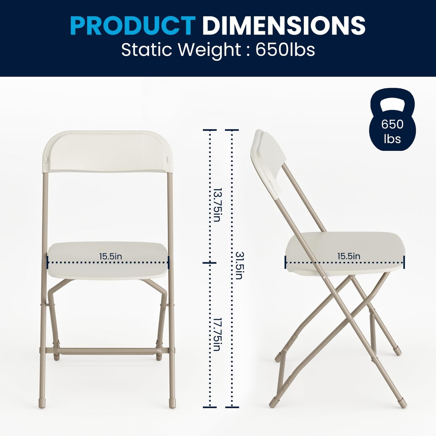 Flash Furniture Hercules Series Plastic Folding Chair - Beige - 6 Pack 650LB Weight Capacity Comfortable Event Chair-Lightweight Folding Chair