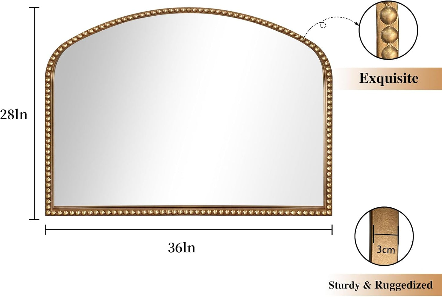 ironsmithn Gold Arched Mirror, 28"x36" Antique Mirrors with Beaded Frame, Classic Vintage Decorative Mirror, Marlowe Accent Mirrors for Mantel Fireplace Bedroom Bathroom Living Room Entryway